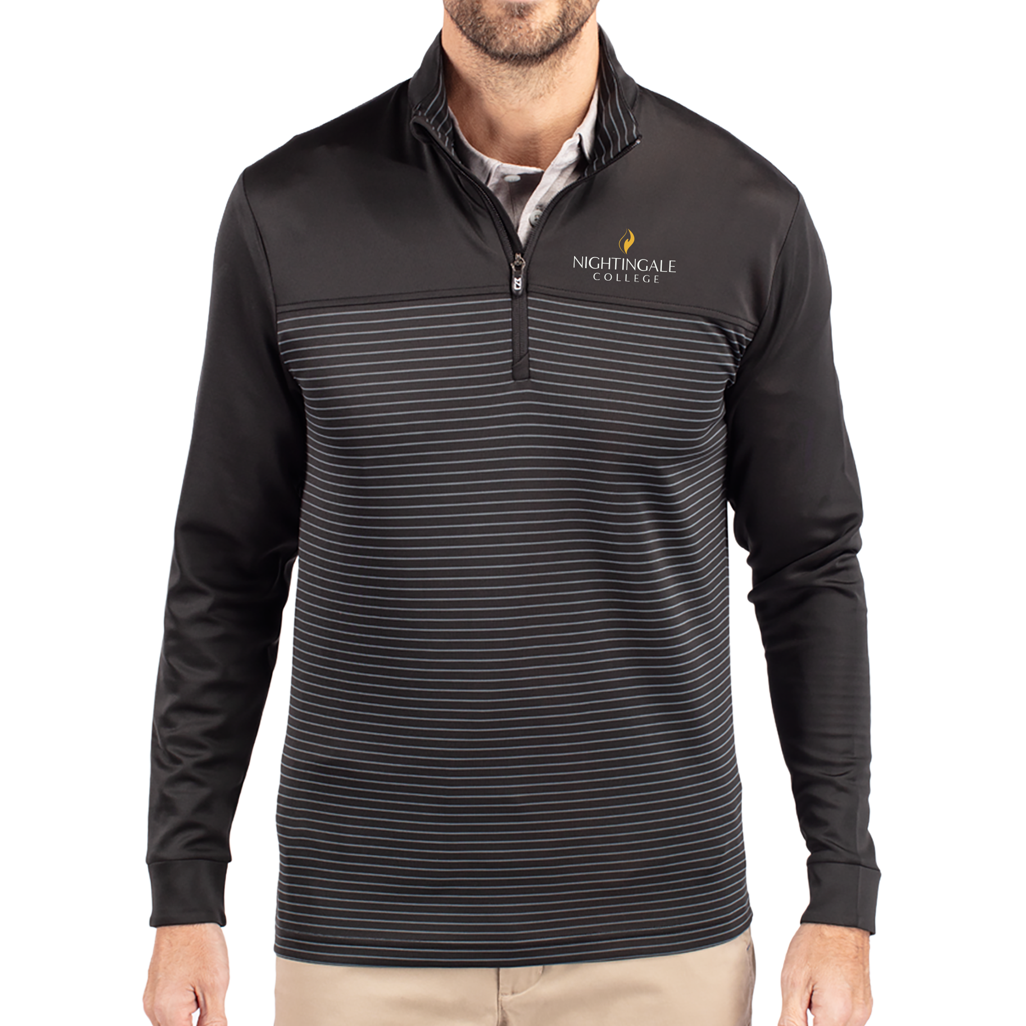 Cutter & Buck Traverse Recycled Smooth Stretch Mens Stripe Quarter Zip Pullover - Milestone Market
