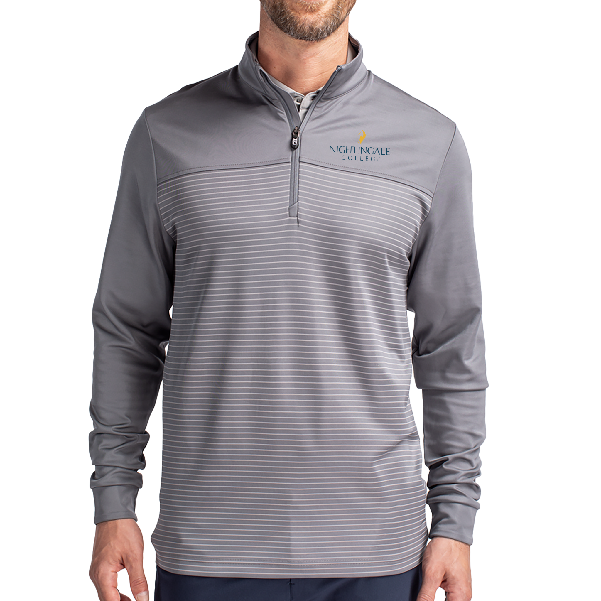 Cutter & Buck Traverse Recycled Smooth Stretch Mens Stripe Quarter Zip Pullover - Milestone Market