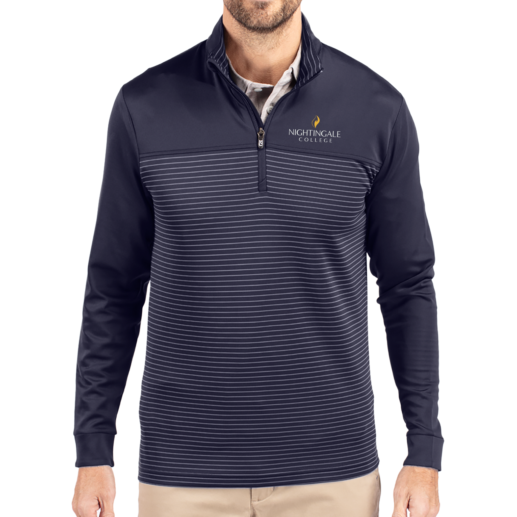 Cutter & Buck Traverse Recycled Smooth Stretch Mens Stripe Quarter Zip Pullover - Milestone Market