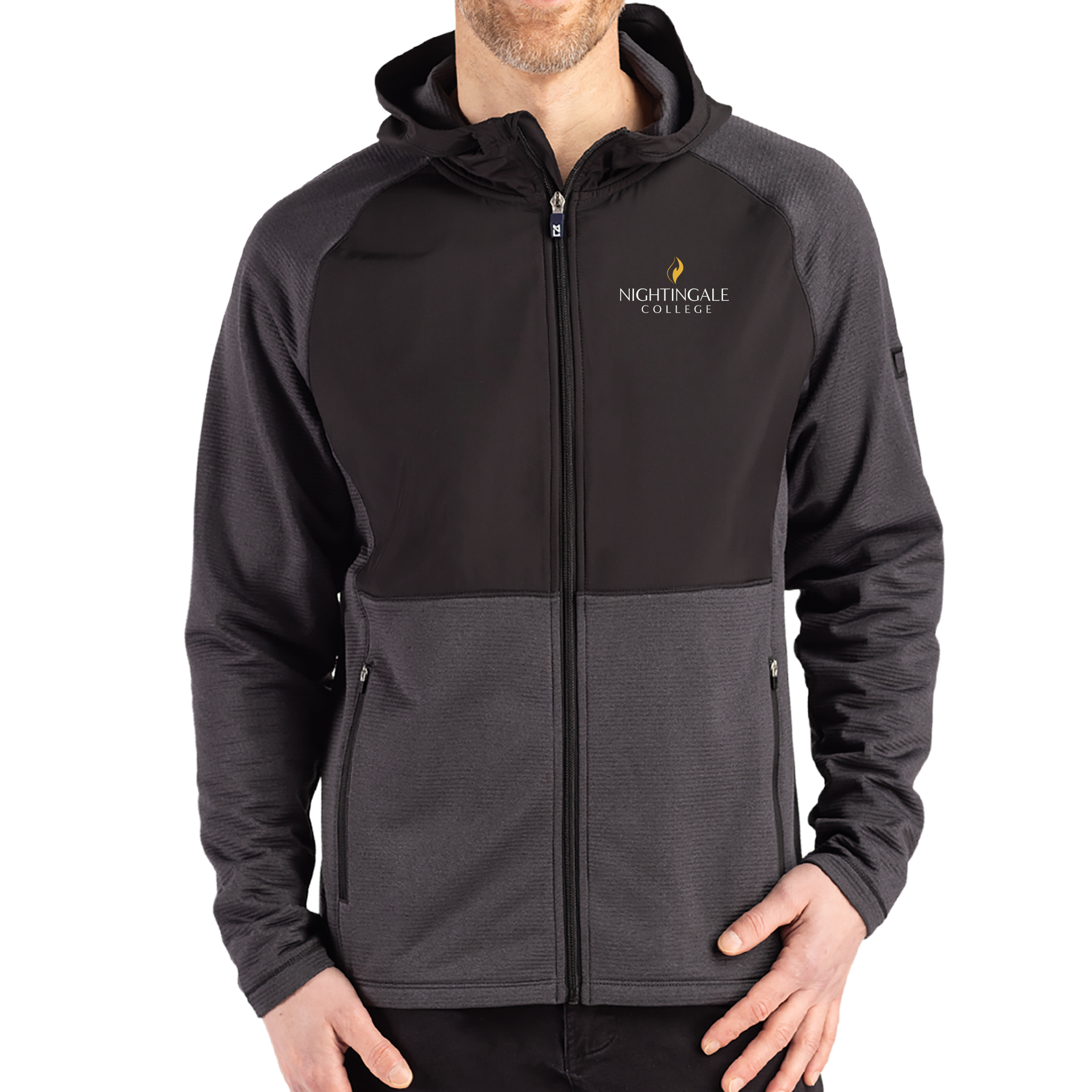 Cutter & Buck Peshastin Recycled Grid Fleece Mens Hybrid Hooded Full Zip Jacket - Milestone Market