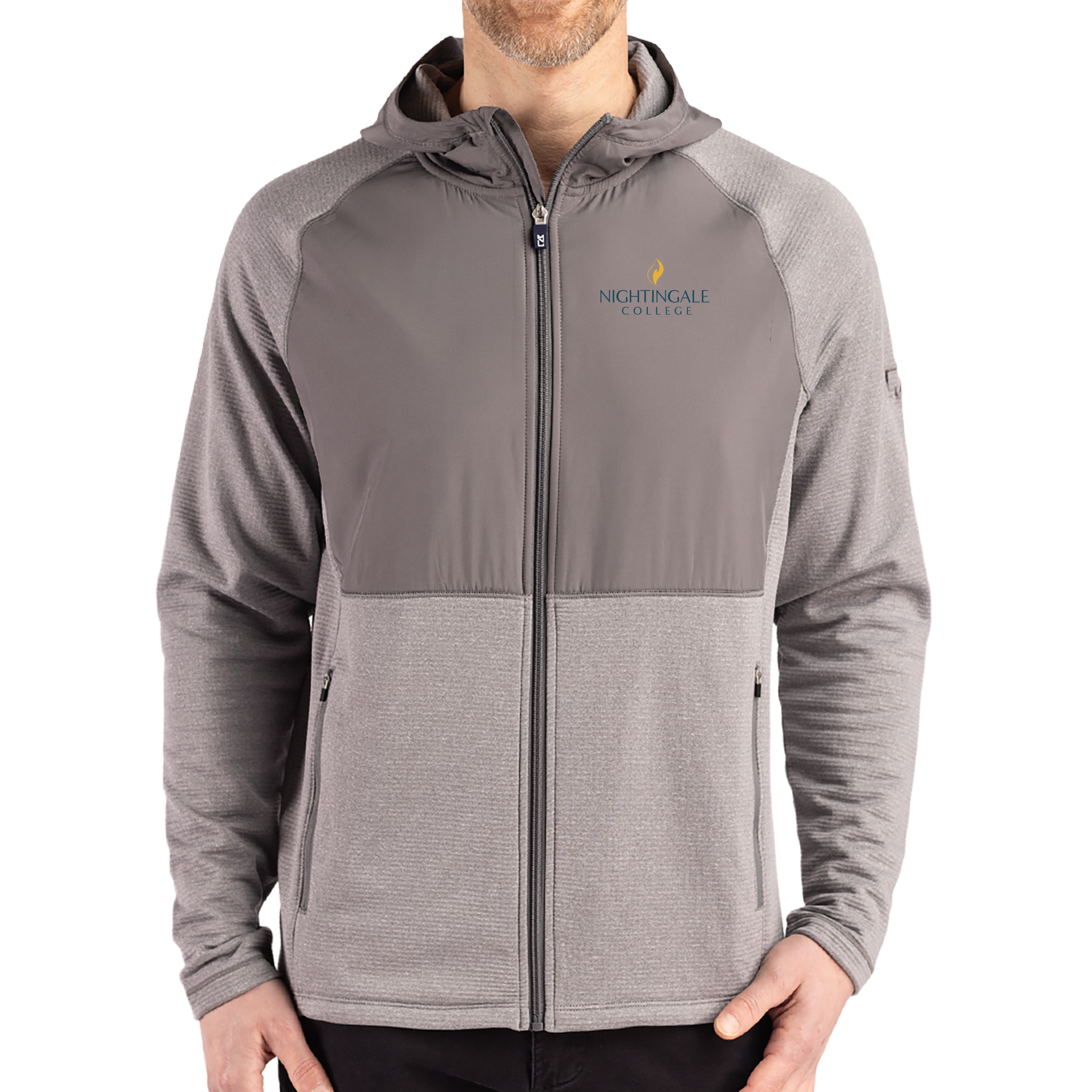 Cutter & Buck Peshastin Recycled Grid Fleece Mens Hybrid Hooded Full Zip Jacket - Milestone Market