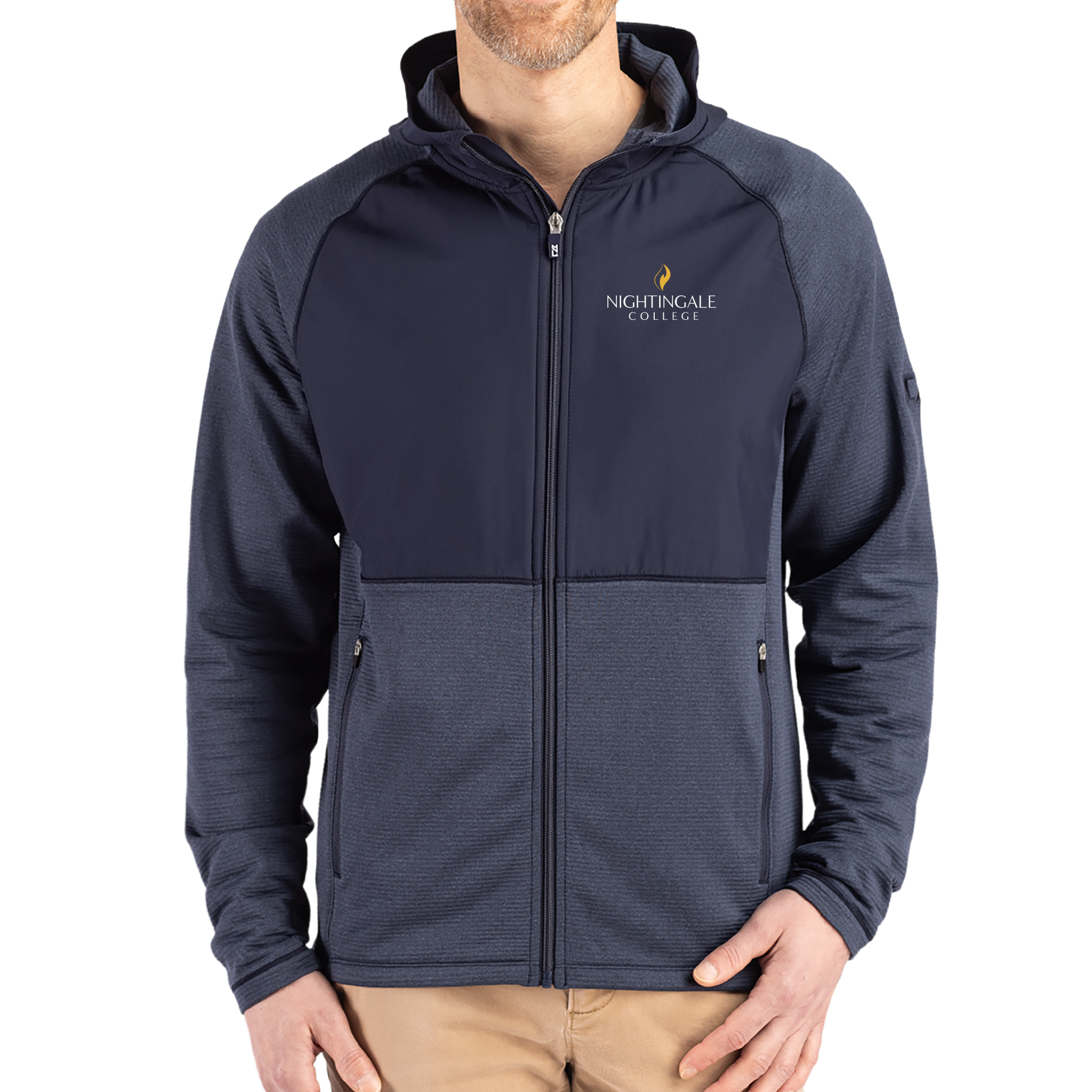 Cutter & Buck Peshastin Recycled Grid Fleece Mens Hybrid Hooded Full Zip Jacket - Milestone Market